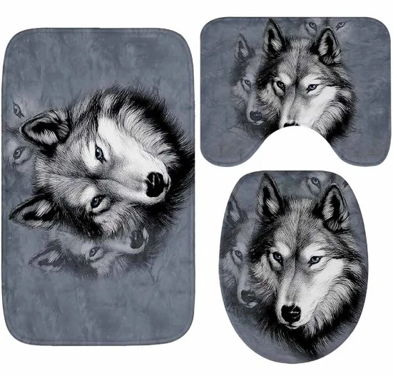 CAMMITEVER 3 шт. волк Набор ковриков для ванной водопоглощение Ванная комната ковер