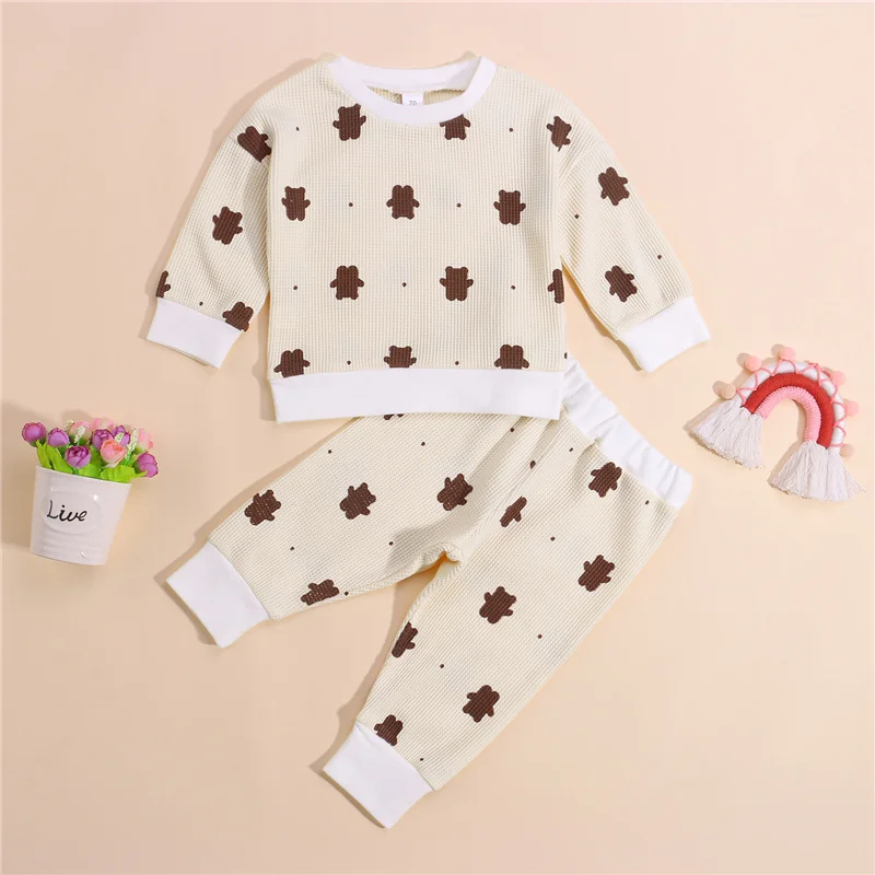 

Newborn Boys Girls Cotton Clothes Sets Autumn Sweet Casual Bear Print Long Sleeve Tshirts Trousers Baby Clothing