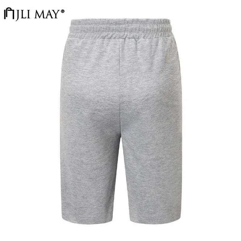 

JLI MAY Solid Elastic Pants Summer Casual Knee Length Drawstring Loose High Waist Straight Women Pant Streetwear
