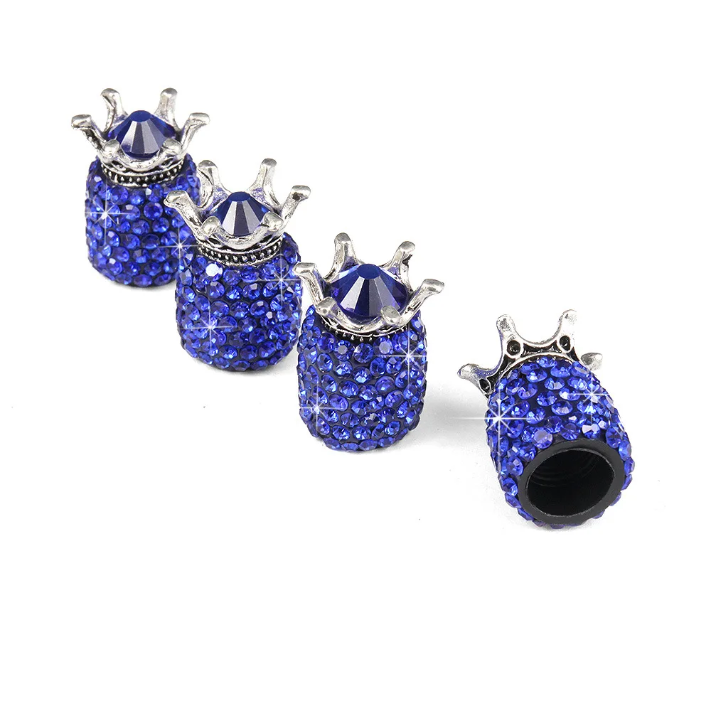 4pcs dark blue 4 шт. Корона искристый Алмазный кристалл Колесные колпаки горный Хрусталь Глина ABS автомобильные клапаны шин стержень шины воздушный клапан крышки Герметичная крышка Bling - Цвет: 4pcs dark blue