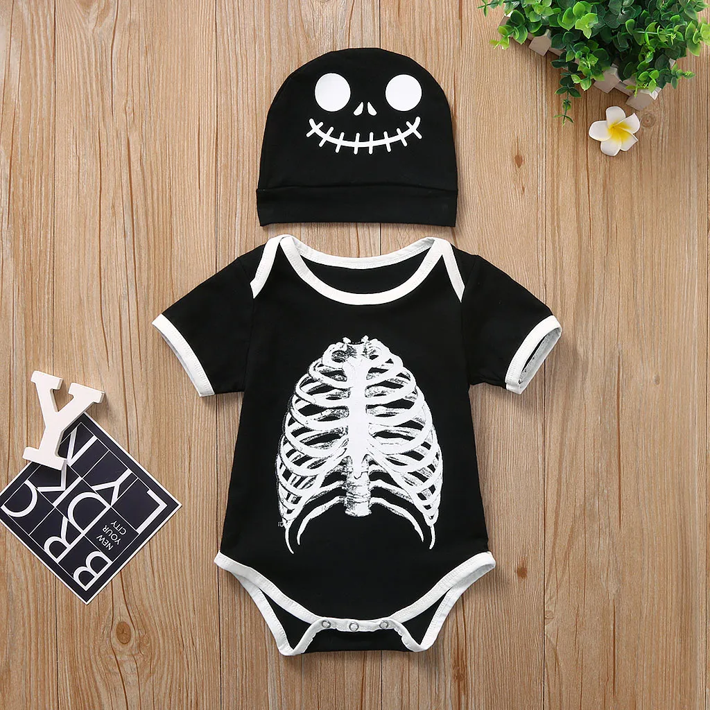 Новая детская одежда на Хэллоуин комбинезон с короткими рукавами и принтом
