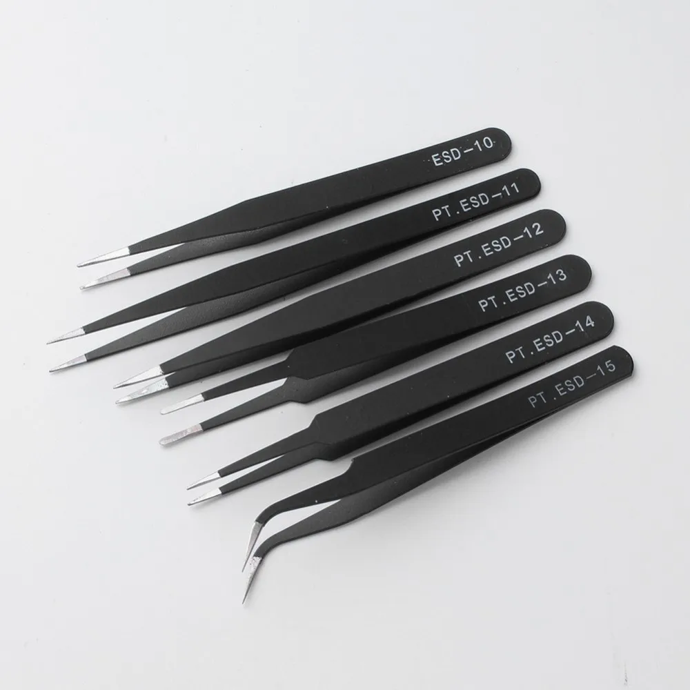 

6pcs/set Iron Black Curved Straight Beading Tweezers Maintenance Repair Kit Jewelry Making Tool 186x122x5mm