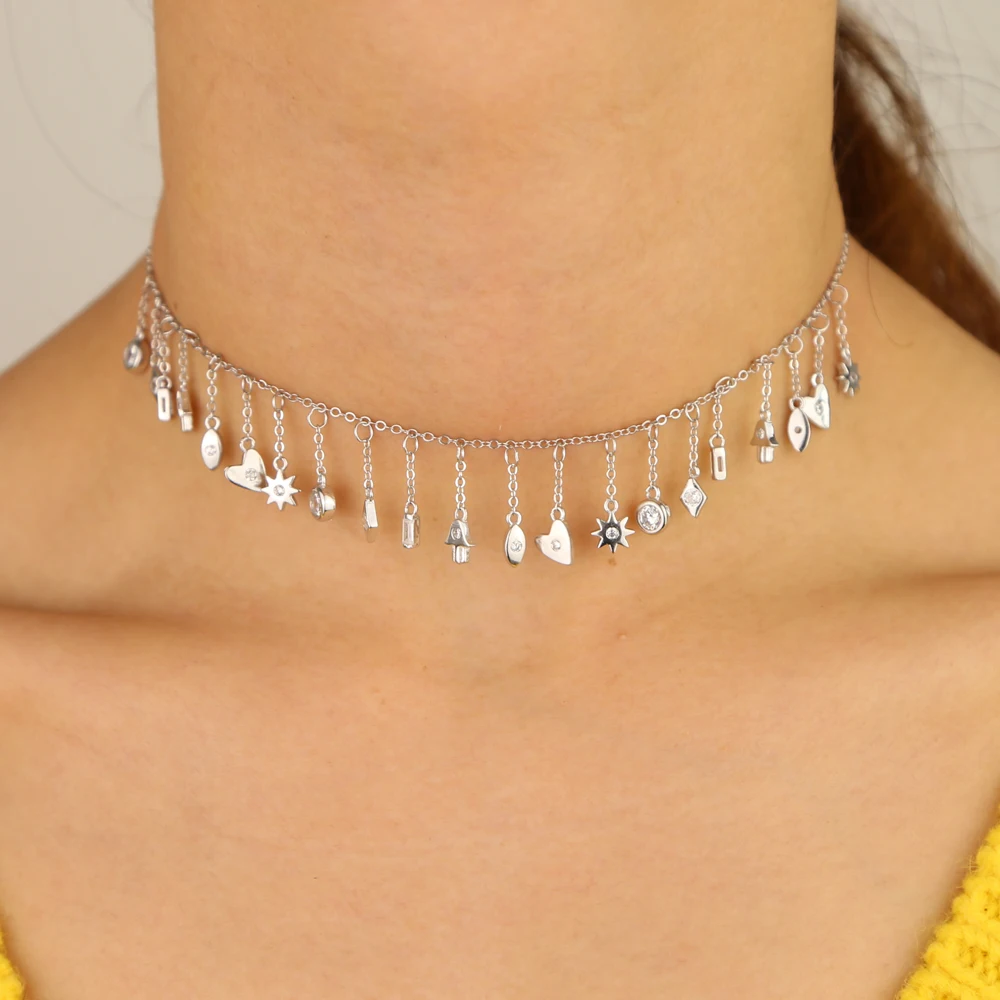 Изящное колье из стерлингового серебра 925 пробы с подвеской в виде луны и звезд