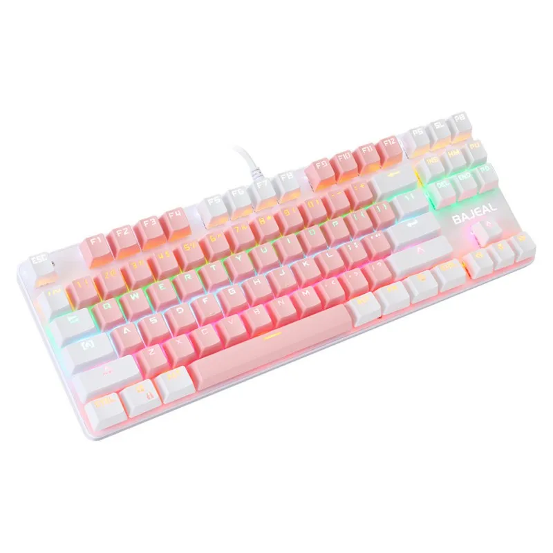87-Key Green Axis Mechanical Keyboard Green Axis Wired 87 Keys RGB Backlit Mechanical Gaming Keyboard For CF LOL Pubg Pink