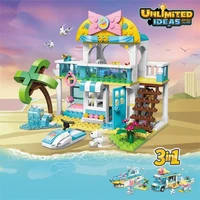 3in1 friends moc summer beach villa castle house truck holiday ship building blocks diy creative ideas educational girls toys