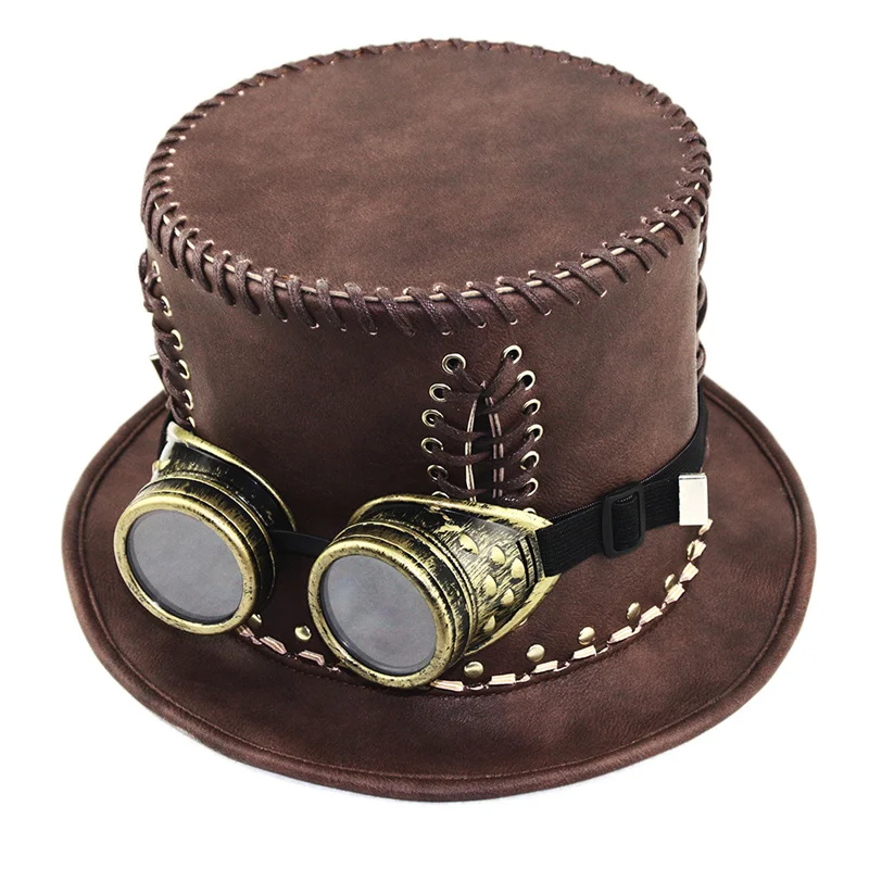 Retro Gothic Heightening Original Halloween Cosplay High-grade Leather Hat Dome Steampunk Magic Punk Top Cap Cool Stage Party