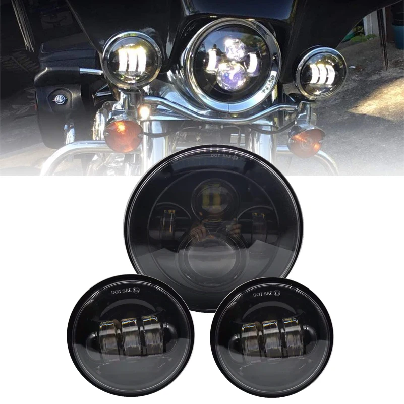

7" LED Headlight for Harley Road King Street Glide Electra Glide Ultra Limited With LED Passing Lamps Fog Lights & Bracket Ring