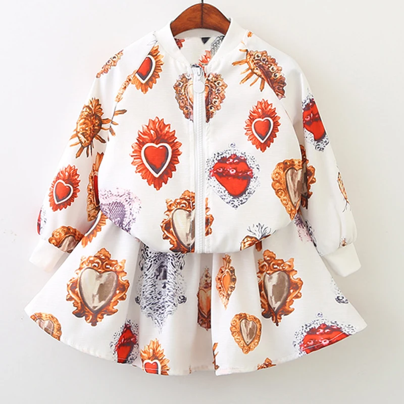Girls Clothing Sets 2020 Fashion Clothes Long Sleeve Floral Coats+Rose Skirts 2Pcs Kids Girl | Детская одежда и обувь