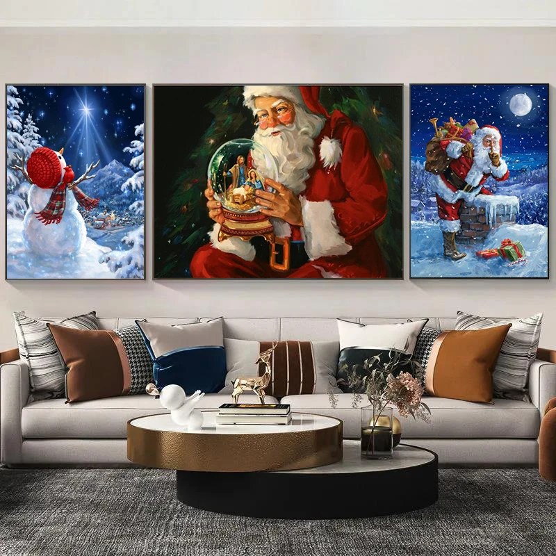 

Рождественская Картина на холсте Санта Клаус Лось и снег настенные картины Картина на холсте Современные плакаты и принты домашний декор к...