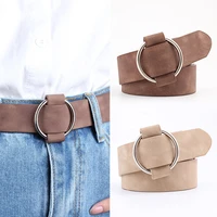 fashion circle metal buckle belt for women wide pu leather waist strap female jeans trousers pants waistband ladies dress belt