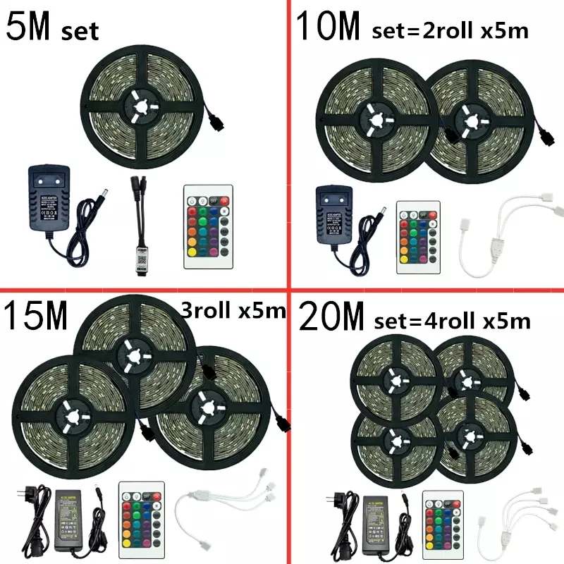 

Bluetooth LED Strip Lights 20M RGB 5050 SMD Flexible Ribbon Waterproof LED Light 5M 10M Tape Diode DC 12V Control
