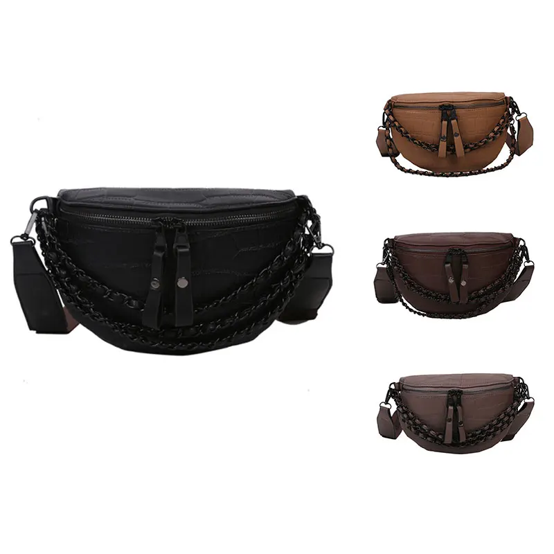 

Luxury Women's Fanny Pack High Quality Waist Bag Thick Chain Shoulder Crossbody Chest Bag Female Belt Bag Handbag