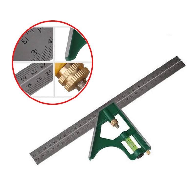 300mm Adjustable Stainless Steel Combination Square Angle Ruler 45/90/180 Degree Multifunctional Woodworking Measuring Tool | Инструменты