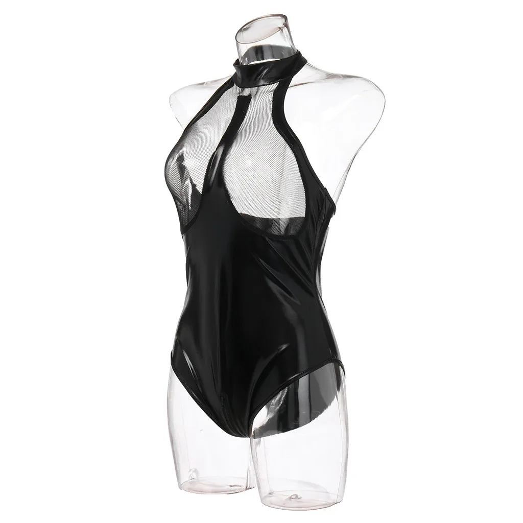 Эротический сексуальный латексный комбинезон с открытой промежностью боди из