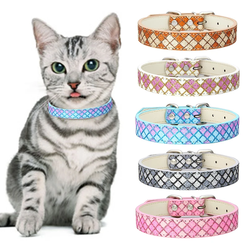 

Adjustable Pet Collar Soft Leather Shiny Plaid Pet Fashion Collar Beautiful Universal Household Cats And Dogs Universal Collar