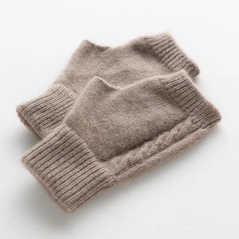 Женские перчатки из 100% козьего кашемира с открытыми пальцами, зима-осень, вязаные женские перчатки без пальцев, варежки на запястье