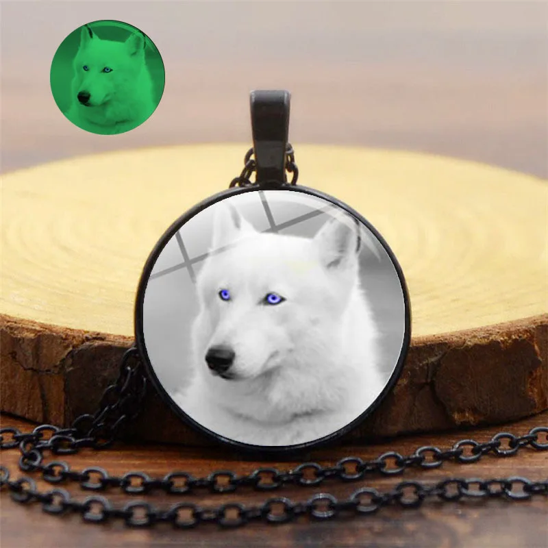 Классический Лес Снег Волк стеклянный купол светящийся кулон ожерелье