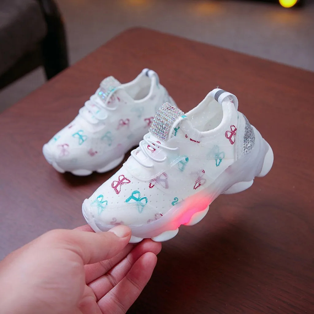 

Led Shoe Girl Shoes 2021 Fashion Butterfly Crystal Led Luminous Sport Run Sneakers Shoes Scarpe Children Kid Baby Girls Sneakers