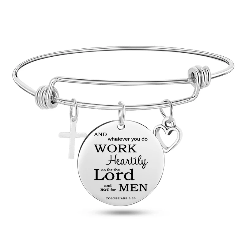 Модные гравированные библейские браслеты из нержавеющей стали с крестиком и