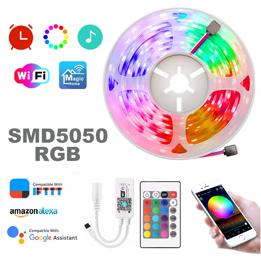 

Лента светодиодная Водонепроницаемая с поддержкой Wi-Fi, 5-30 м, 5050 RGB