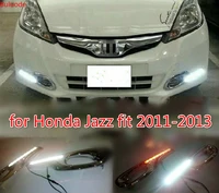 car led daytime running lights for honda jazz fit 2011 2012 2013 drl fog lamp driving lights with yellow turning signal lights