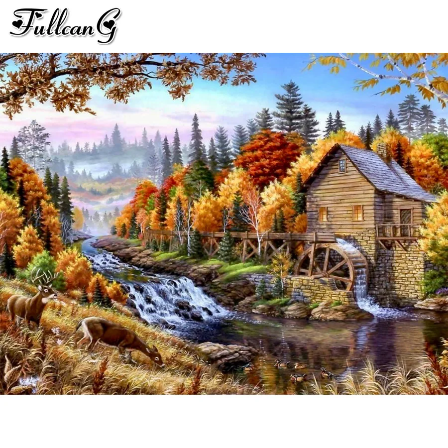 

5D Diy Mosaic Embroidery Autumn landscape Diamond Painting Cross Stitch Pictures House Handmade Art Home Decoration AA3199