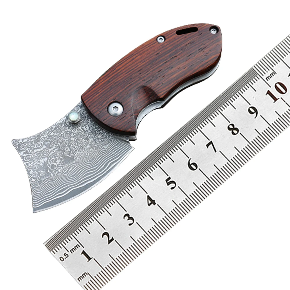 

EDC гаджеты мини открытый маленький нож красный сандаловое дерево VG10 Дамасская сталь тактическая многофункциональная используется высокая ...