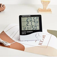 lcd time display desktop table clocks thermometer hygrometer sensor digital dual probe humidity temperature meter weather clock
