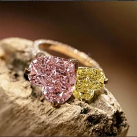 fashion pink yellow two heart love crystal zircon rhinestone alloy female ring for women wedding jewelry accessories