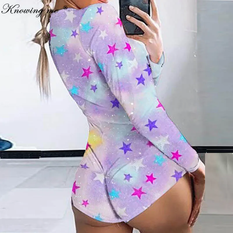 Женское боди с длинным рукавом и V-образным вырезом принтом | Женская одежда