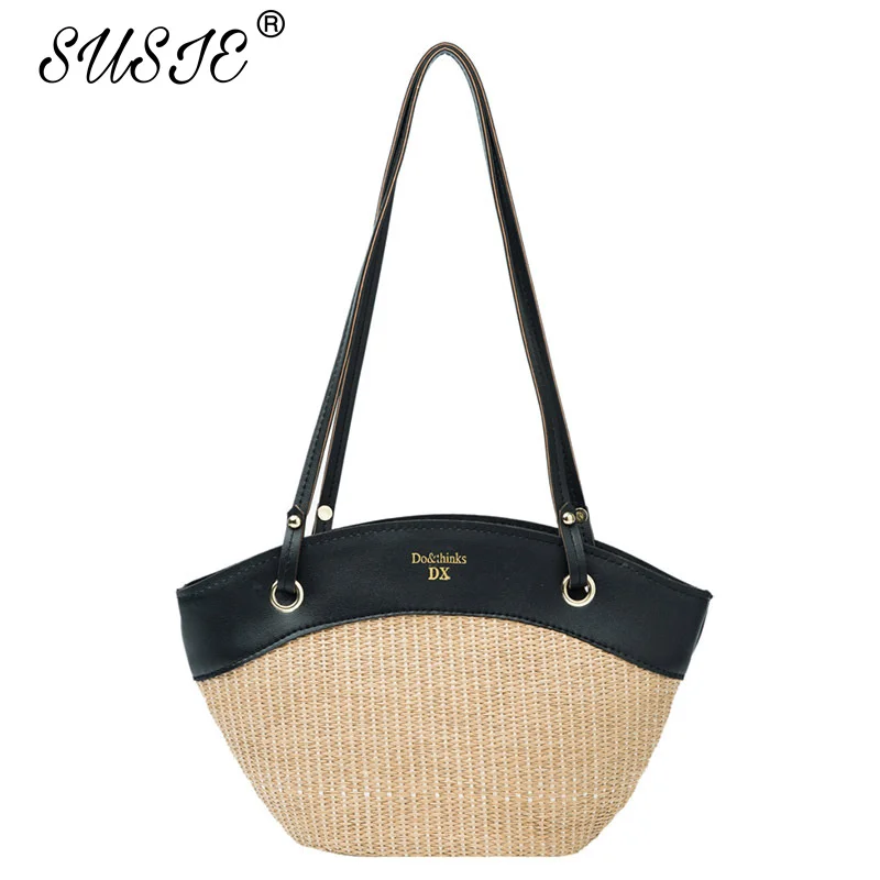 

Простая Плетеная соломенная сумка из искусственной кожи для отпуска, плявечерние, сумки через плечо, косметические клатчи, весна-лето 2021