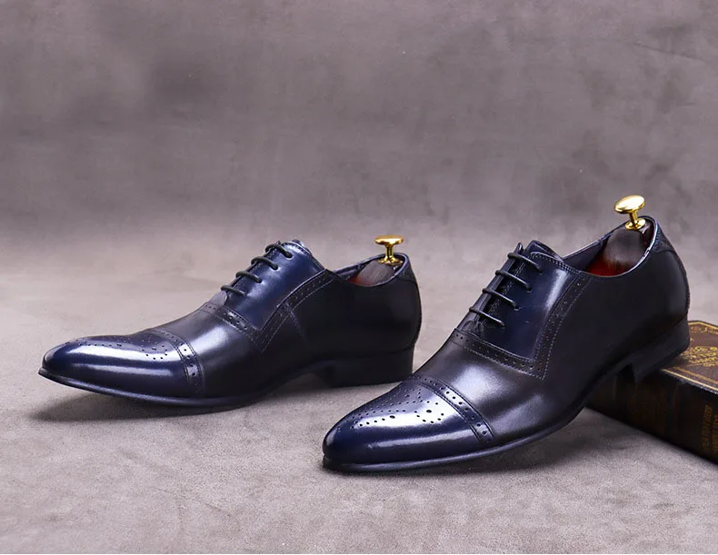 

QYFCIOUFU 2020 Brand Genuine Cow Leather Business Men Dress Shoes Color Matching Oxford Shoes For Men Shoes Wedding 3 Colors