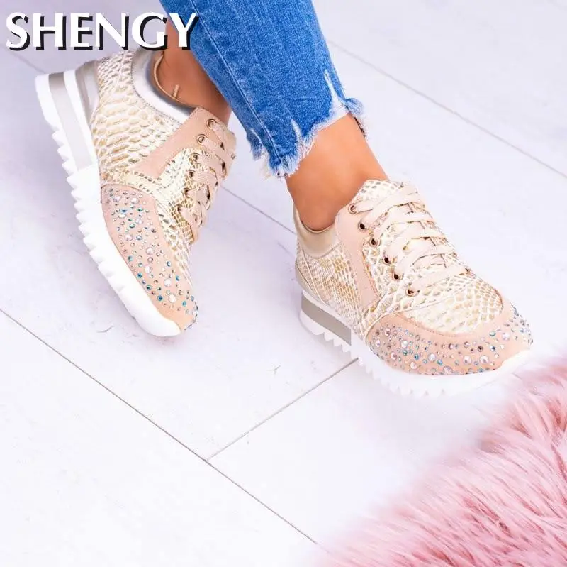 Женские кроссовки на платформе Вулканизированная плоская подошва со змеиным