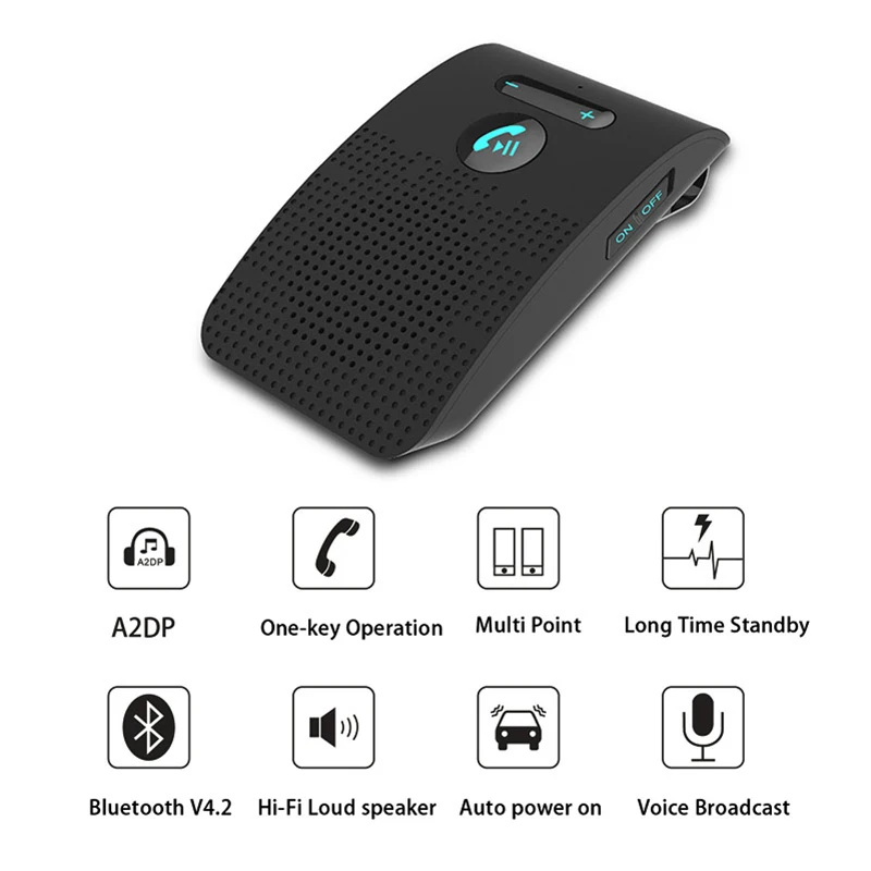 

Wireless Car Bluetooth V5.0 Bluetooth Handsfree Car Kit Wireless Bluetooth Speaker Phone Sun Visor Clip Speaker Phone