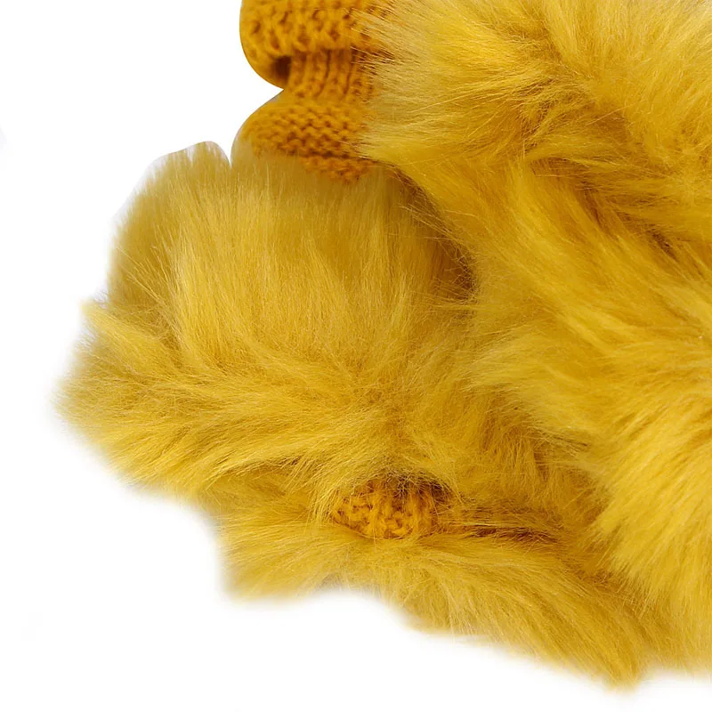 

Winter Warm Thickening Wool Gloves Knitted Fingerless Flexible Exposed Finger Thick Gloves Mittens Women Faux Rabbit Fur Glove