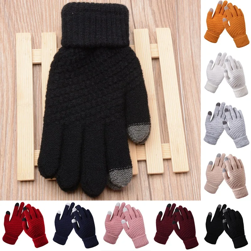 

Women's Knit Gloves Cashmere Knitted Winter GlovesWomen Autumn Winter Warm Thick Gloves Touch Screen Skiing Gloves