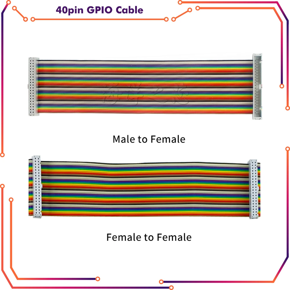 40pin GPIO адаптер кабель 20 см штекер-гнездо 2x20 разъем гнездо-гнездо Радужный для