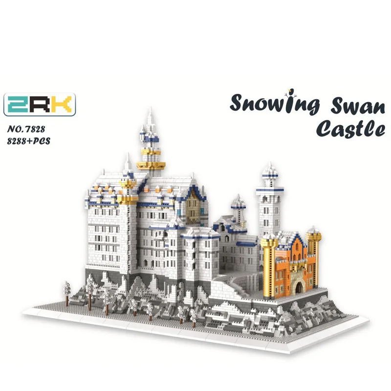 

8828 PCS ZRK7828 Snowing Swan Stone Castle Building Blocks Diamond Famous Architecture Micro Bricks Toys for Kid Christmas Gifts