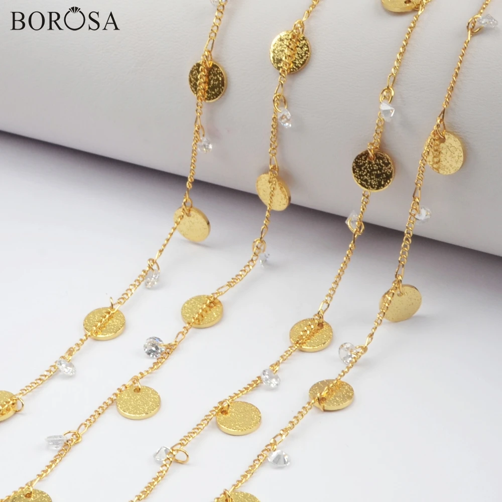 

BOROSA 3/5 метров Золотой/Серебряный цвет 8 мм медная монета с белыми чешскими бусинами цепи металлические бусины цепи ювелирные изделия в поисках JT237 JT238