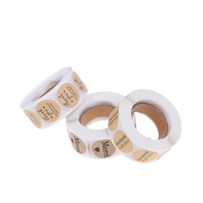 

500pcs Round Stationery Natural Kraft Handmade Stickers Scrapbooking For Package Adhesive Thank You Sticker Seal Labels
