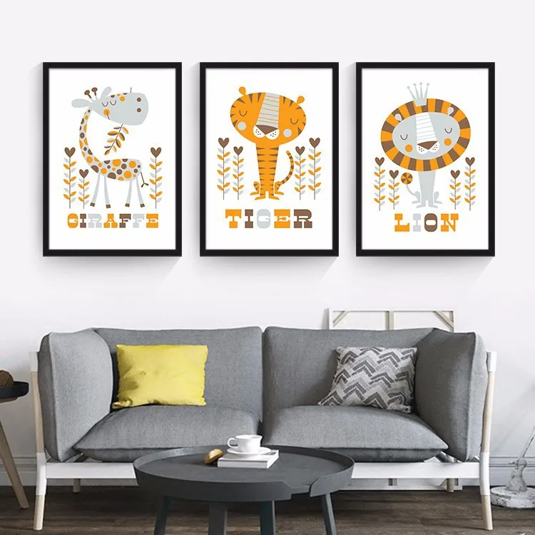 Northern European Modern Children's Illustration Cute Cartoon Animal Lion Tiger Giraffe Canvas Painting Decorative Oil | Дом и сад