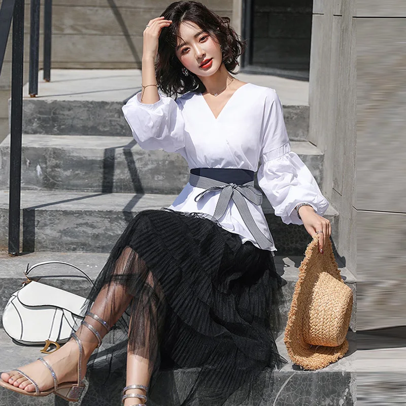 Блузка LUZUZI женская с рукавами фонариками элегантная офисная рубашка в полоску