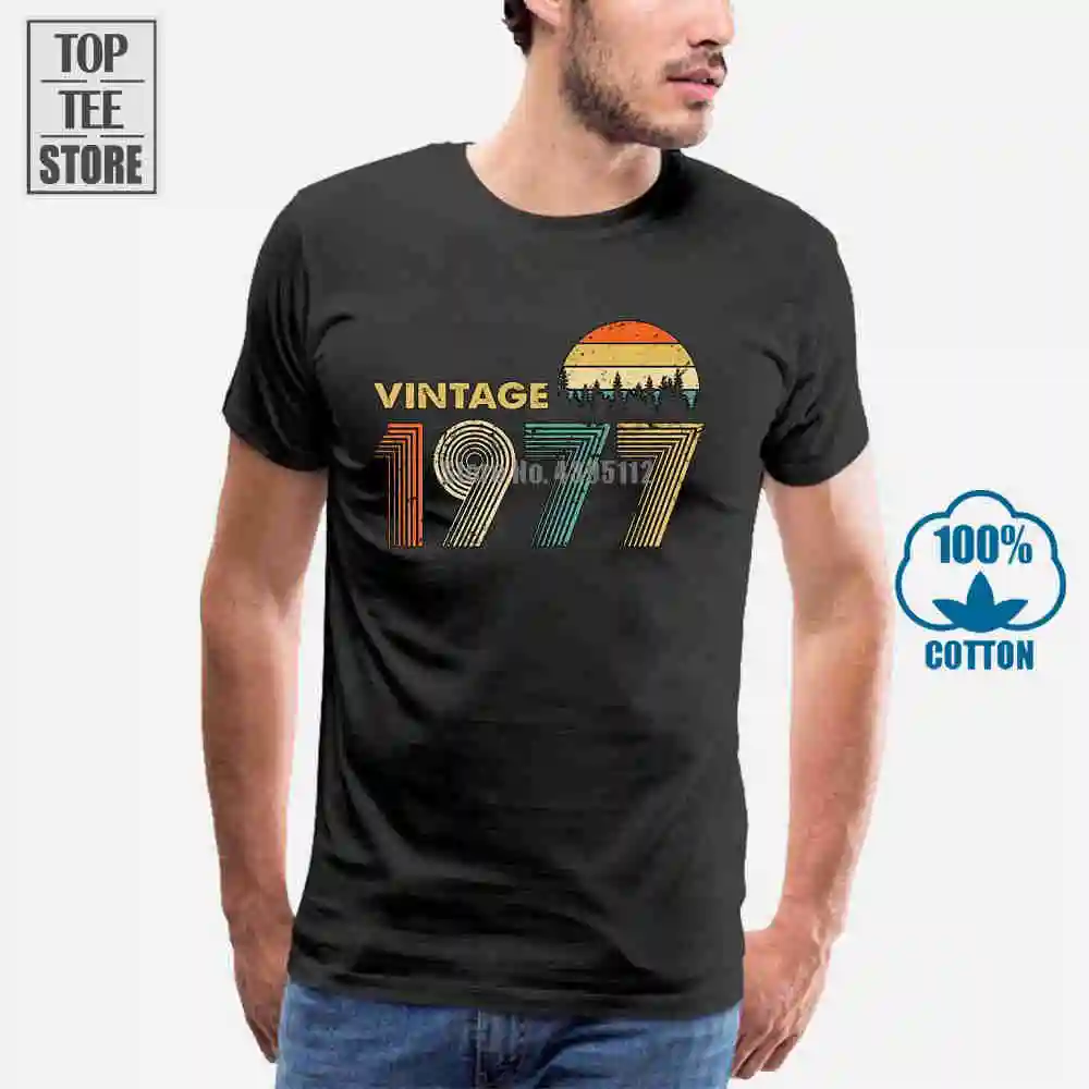 Винтажная Мужская футболка 1977 черная хлопковая S 4Xl|Мужские футболки| |