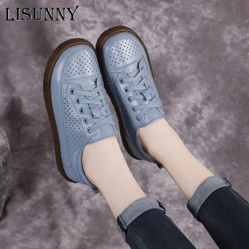 LISUNNY 2021 женские туфли на плоской подошве летние дышащие повседневные с вырезом