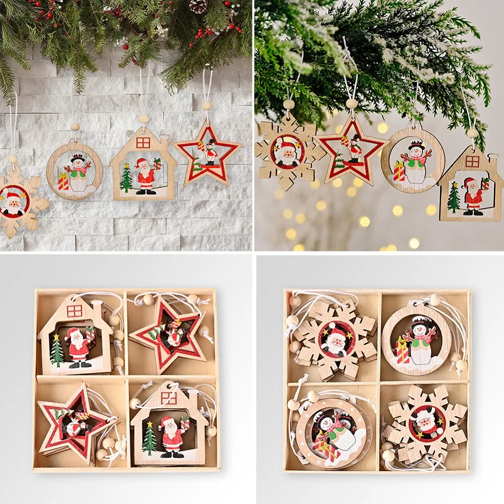 

12pcs/Set Wooden Pendant Party Hanging Decoration Christmas Decorations DIY Painted Wooden Small Ornaments Backdrop Decorations