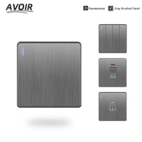 avoir light switch push button gray brushed panel plate usb wall switches eu uk 16a 20a 45a 110 250v 1 2 3 4 gang 1 2 way