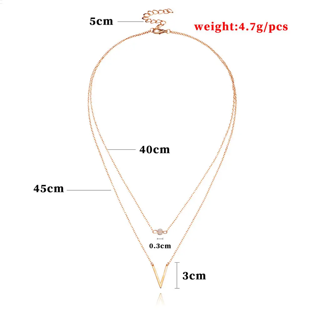 

Fashion Double Layer Women Necklace Jewelry Gold V Bead Choker Necklace Pendant On Neck Clavicle Chain XL894