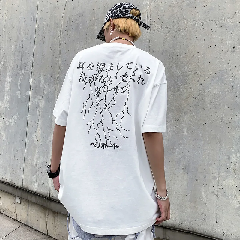 

Футболка Молодежная Светоотражающая с надписью, модная повседневная Свободная рубашка с коротким рукавом, с круглым вырезом, в стиле хип-хо...