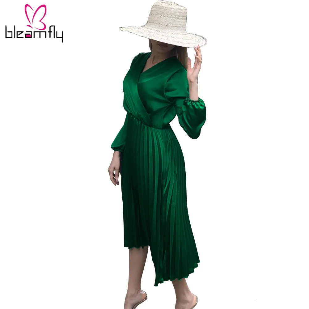 2019 женское осеннее Новое Плиссированное комбинированное плиссированное платье