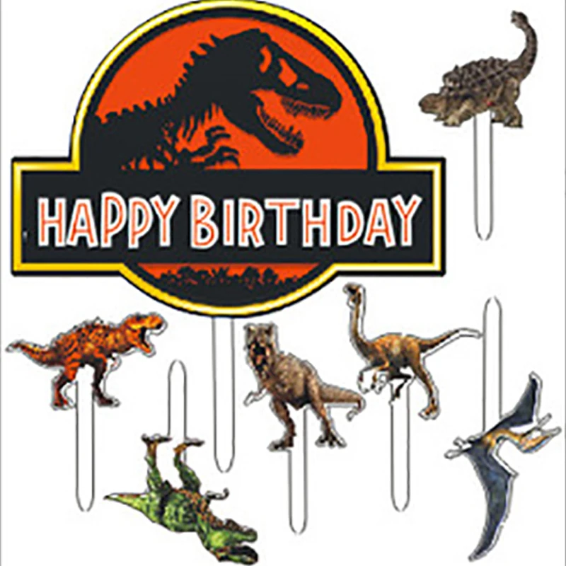 

7 шт./компл. флаг динозавра на день рождения, топпер для торта, акриловый Топпер для торта, капкейка, Топпер, флаг, украшение для дня рождения, ...